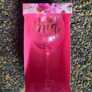 Bride glass wine glass pink tone, gold bride 18 ounce stem glass inbox
